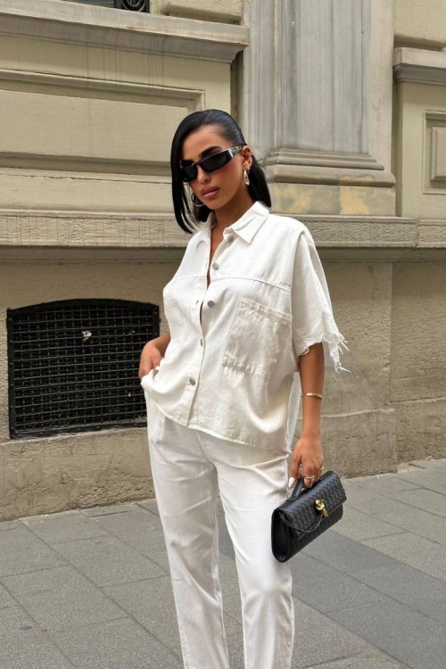 BEYAZ GABARDİN GÖMLEK PANTOLON TAKIM