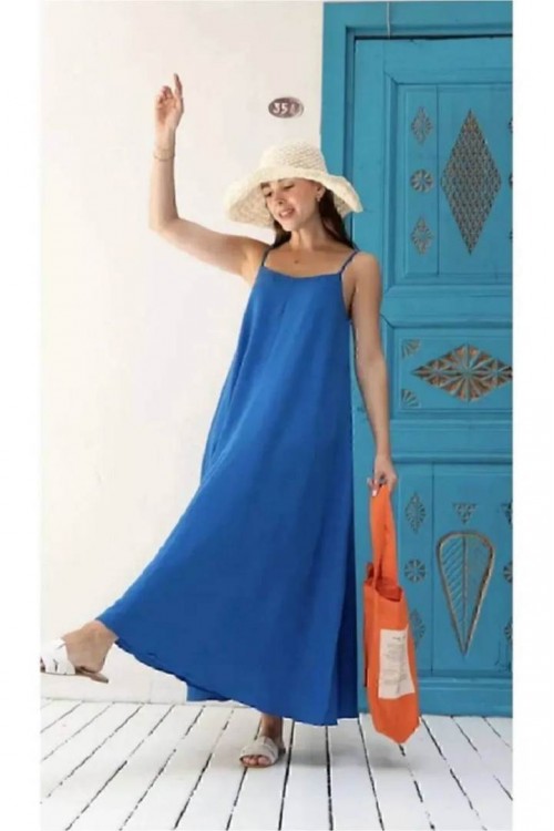 AEROBİN YAZLIK MAVİ ASKILI ELBİSE